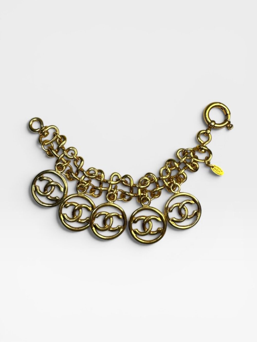 Chanel CC Charm Bracelet Gold Electroplate 5 Logo Charms 93P 4326 Vintage 7.25"